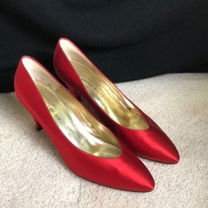Gorgeous crimson red satin Bruno Magli heels 11AAA